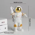Astronaut figurine in white with gold details, 10cm tall waving space man decoration - Small Gold-edged Model A