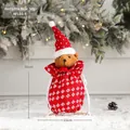 Red knitted Christmas drawstring gift bag with bear decor and snowflake patterns - Red Bear Style A