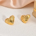 Elegant 18K gold-plated heart stud earrings with striped frosted texture finish - EH106-Frosted Striped Heart