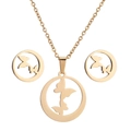 Detail of gold necklace and butterfly earrings set with circular hollow design - 047 Round Frame Hollow Butterfly - Gold