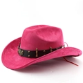 Dettaglio cappello cowboy scamosciato rosa con fascia in pelle e borchie - M (56-58cm) / Rosso rosa