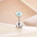 Sweet 4mm candy-colored light green zircon stud earring with silver metal claw setting - 4mm Zircon + Screw Back / Mint Green (Single Piece)