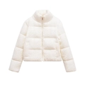 Women's white short puffer jacket with stand collar and diamond quilted pattern - XS / White