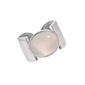 S925 sterling silver wide band ring with a round translucent pink agate cabochon - Adjustable Open / Platinum Color With White Agate