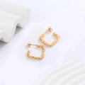 18K gold plated stainless steel twisted square hoop earrings with modern woven texture - Twisted Square