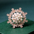 Elegant rose gold flower brooch with white pearls and sparkling rhinestones for women - Pearl Cluster Rose Gold