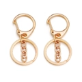 Detailansicht von zwei vergoldeten D-Ring-Karabinerverschlüssen mit Ketten und Ringen - Schwanzketten-Stil / KC Gold