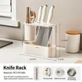 Elegant white kitchen knife block with integrated cutlery holder and drainage system - Independent Knife Holder / Elegant White