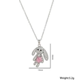 Silver bunny necklace with zircon heart and pink star pendant, 26mm x 19mm size - Rabbit / Silver