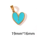 Detailed view of a gold-plated heart pendant with turquoise enamel inlay, 19mm by 16mm size - Blue Enamel Heart