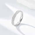 Detailed macro view of elegant silver titanium steel ring with double row crystal settings - Size 5 / Double Row Rhinestone (4mm) / Silver