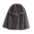 Women's stylish grey faux fur jacket with wide lapels on a clean white background - XS / Dark Gray