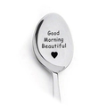 Custom stainless steel coffee spoon with Good Morning Beautiful heart engraving - Good Morning Beautiful