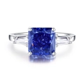 925 silver ring featuring a square-cut blue gemstone and clear side stones - FDJZ-117-Blue Three Stone