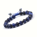 Adjustable hand-woven bracelet with deep blue tiger eye beads and natural textures - Blue Tiger Eye Blue