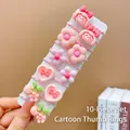 Set of 10 pink elastic hair ties for girls with cute cartoon fruit and heart charms - Pink Girl 10-Piece Set