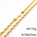 700x7mm gold plated stainless steel twist rope chain necklace for men and women - 700x7mm(KN231488-Z)