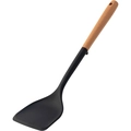 Spatola in silicone nero con manico in legno naturale e foro per appendere cucina - Spatola (con supporto) / Nero