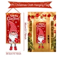 Detailoverzicht van de kerstkabouter deurbanner met afmetingen 96x38,5cm en feestelijk design - 1 Stuk / Rood En Wit Stip Hoed Gnome