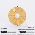 Anello impermeabile in acciaio inossidabile placcato oro 18K con texture radiale e perla - Aperto Regolabile / Disco a Trama Radiosa (JZ21080)