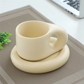 Tazza da caffè paffuta in ceramica giallo crema con grande manico rotondo e piattino - 270ML / Tazza Cicciona Albicocca Latte + Piattino