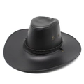 Classic black PU leather western cowboy hat with braided rope band and metal air vents - M (56-58cm) / Black