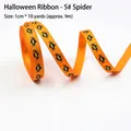 Halloween ribbon with spider pattern, 1cm wide orange grosgrain, 10 yards roll for decor - Halloween Ribbon No.5 Spider