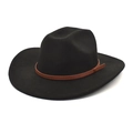 Dettaglio di un cappello in feltro nero con fascia in pelle intrecciata marrone e fibbia - M (56-58cm) / Nero