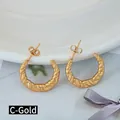 Fashionable golden C-shaped twisted stainless steel earrings with woven texture for women - Gold Twisted Rope Texture (C-Gold)