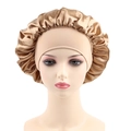 Champagne gold satin sleep bonnet with wide elastic band for long hair hair care - One Size / Gold