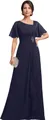 Dark blue chiffon mother of the bride dress with butterfly sleeves and sequined floral appliqué - US size 2 / Top And Bottom / Navy Blue