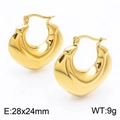 Macro detail of polished gold U-shaped hollow hoop earrings sized 28x24mm weighing 9g - E-Style Heart-shaped Hollow Earrings / Gold