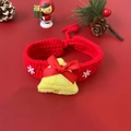 Red knitted Christmas pet scarf with yellow bell and white snowflake embroidery details - Christmas Bell