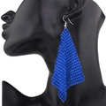 Blue metallic mesh triangle dangle earrings with silver hooks for a modern look - Blue