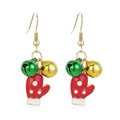 Christmas red glove earrings with green and gold bells on a white background - Bell Mitten Earrings