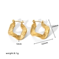 Macro shot of gold hollow earrings showing detailed size measurements 24mm by 22mm - Pleated Design Geometric Style (HF-E3158)