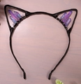 Black cat ear headband with purple crystal crown and silver wire wrap details - No.42 Purple-Blue Gradient