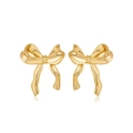 Elegant gold bow earrings with a polished metallic finish shown on a white background - Gold Plated Copper