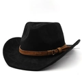 Cappello da cowboy western classico in lana nera con fascia decorativa in pelle scamosciata - M(56-58cm) / Nero