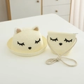 Set cappello di paglia e borsa a tracolla per bambini con orecchie di gatto e ricamo - 54cm / Cappello Bianco Latte + Borsa
