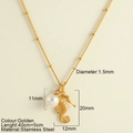 Golden stainless steel seahorse pendant necklace with pearl on a textured background - Imitation Pearl + Seahorse(25212)