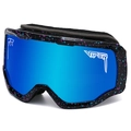 Ski goggles with blue mirrored lens and colorful paint splash black frame and foam padding - Black Purple Cyan Splatter Frame Blue Lens