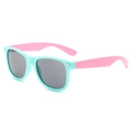 Kids Wayfarer sunglasses with sky blue frame and pink temples for boys and girls - Green Frame Pink Temple/Grey Lens