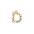 Macro detail of golden letter D pendant with white pearls and turquoise bead inlay - Pearl Letter D - Blue