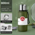 Army green 800ml vacuum insulated 316 stainless steel bottle with portable strap - 800ML / Handle Lid + Carrying Rope / Dark Green