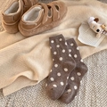 Brown wool-blend mid-calf socks with white polka dots for autumn and winter - One Size / Coffee