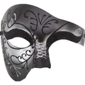 Phantom mask in black and grey gradient with glitter scrolls for masquerade - Bi-color Silver