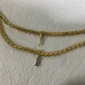 Vintage gold plated braided chain necklace with emerald cut purple and clear zircon - Lake Blue