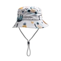 Detail of kids sun hat with colorful animal and fruit print and adjustable chin strap - Style 6 (Animals & Fruits)