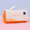 Cartoon astronaut stationery bag in orange canvas with handle and dual zippers - Space Orange